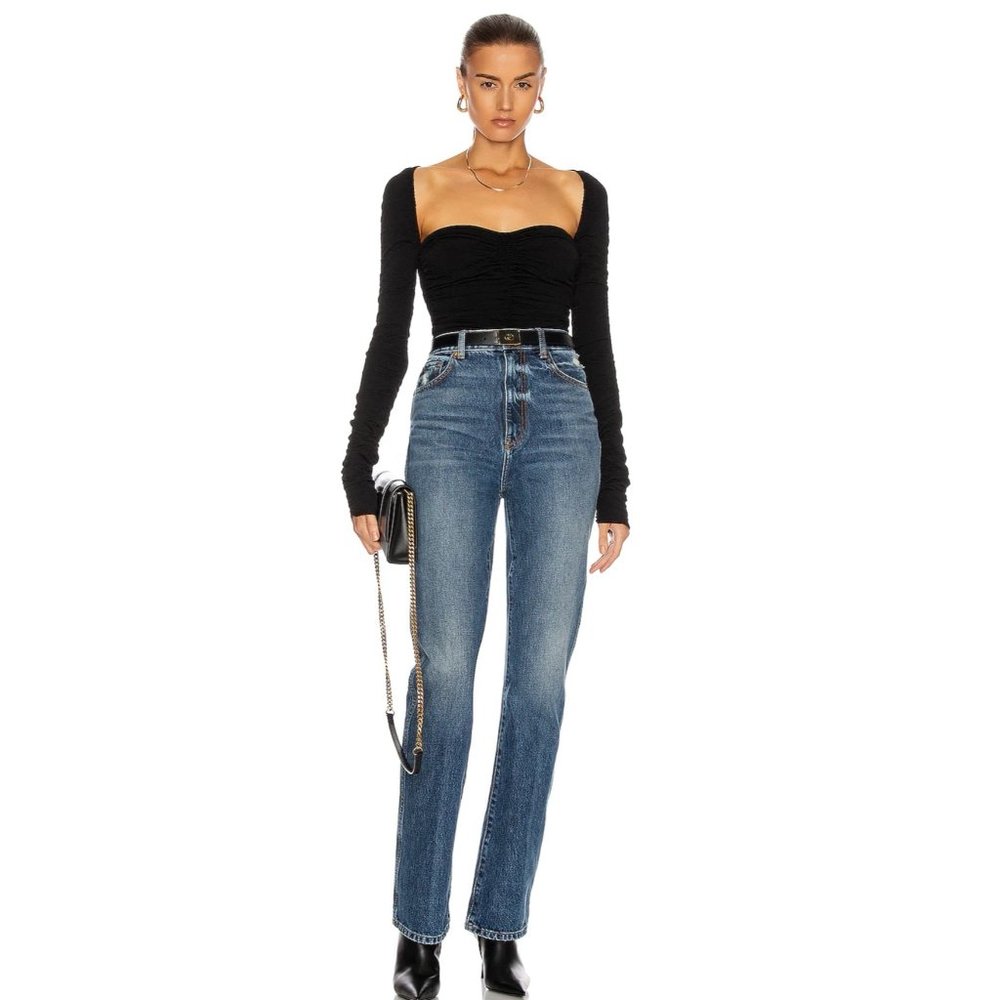 KHAITE Black 'Deni Shirred' Bodysuit